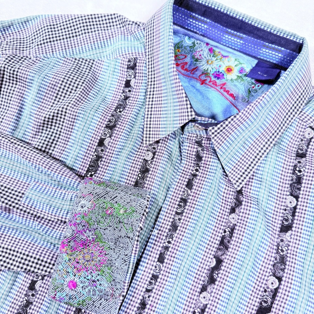 Robert Graham LVC Colorful Button Down Shirt Plaid Floral Pattern Menswear
